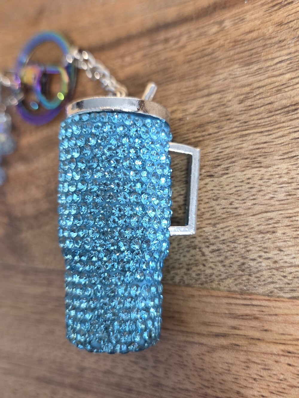 💎 Bling Rhinestone Tumbler Keychain Wristlet with Crystal Beads & Rainbow Hardw